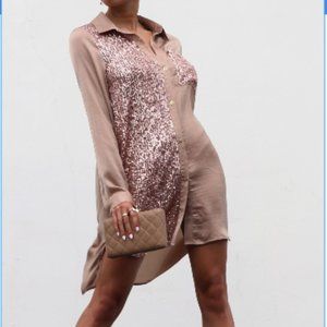 Sparkle Me Button Down Sequin Shirt Dress in Latta